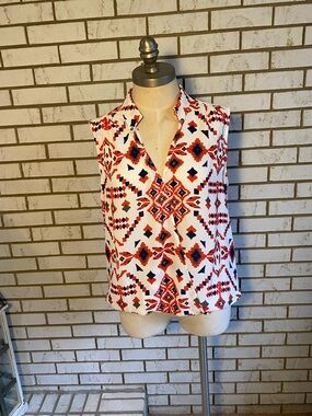 My Michelle White Sleeveless Aztec Print V-Neck Top